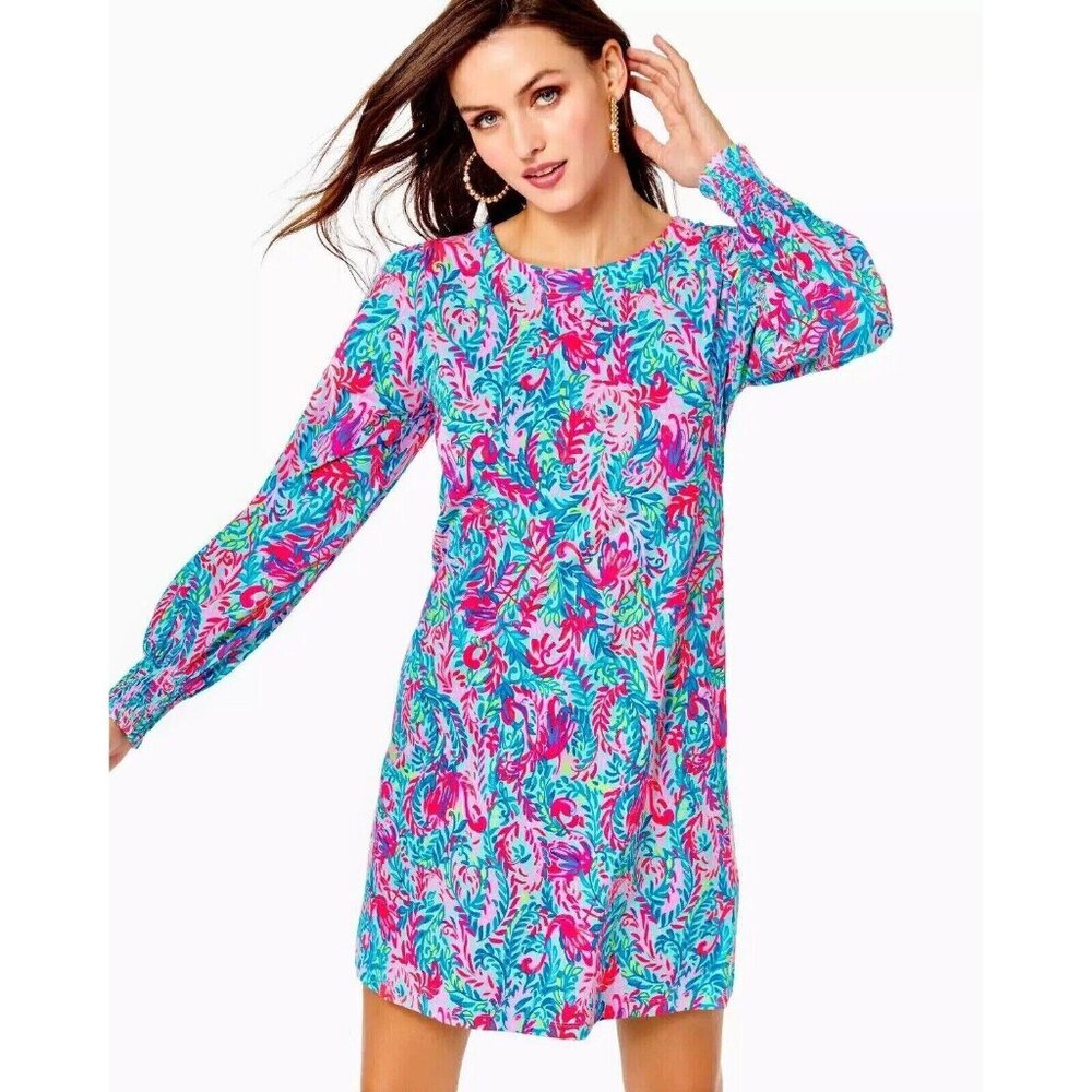 Lilly Pulitzer Diann Long Sleeve Mini Dress Smocked Printed Cotton XS New 272590